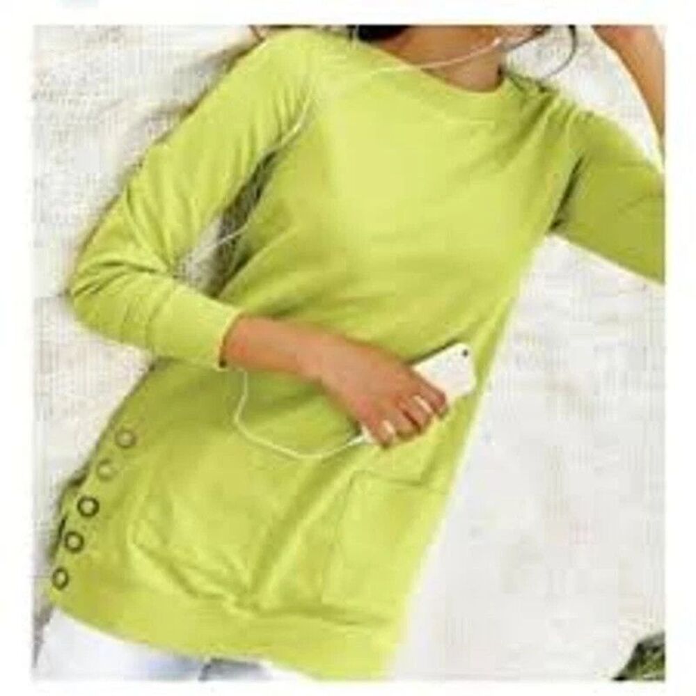 SOFT SURROUNDINGS Make It Snappy Tunic 1X Green Chartreuse Side Snaps EUC B76